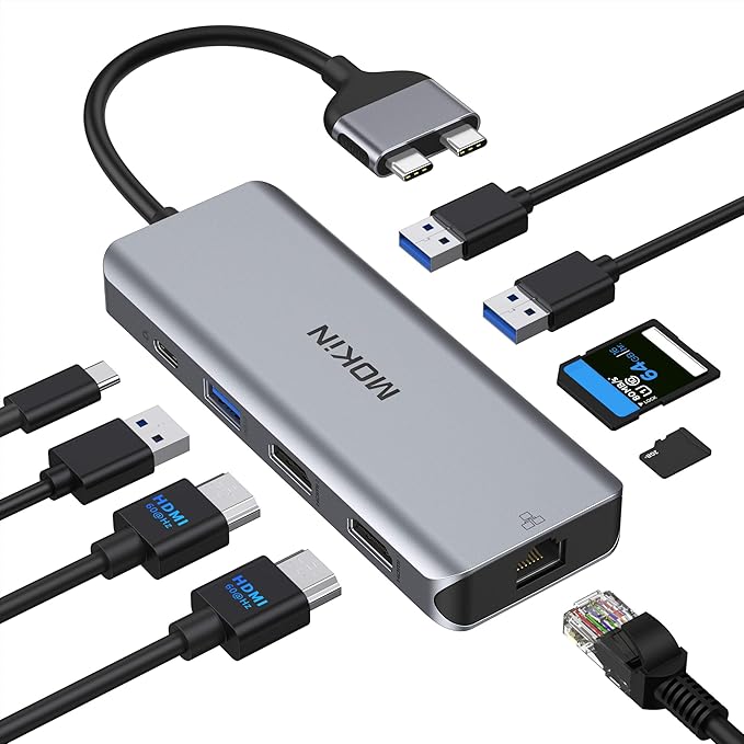 MacBook Pro Docking Station Dual Monitor MacBook Pro HDMI Adapter9 in 1 USB C Adapters for MacBook Pro Air Mac HDMI Dock Dongle Dual USB C to Dual HDMI Ethernet 3USB SD/TF100W PD