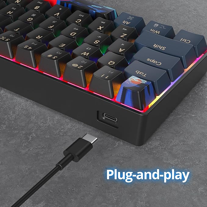 60 Percent Gaming Keyboard 68 Keys Mechanical Keyboard Rainbow Backlit Compact Wired Keyboard with Red Switch for Windows PS4/5 Xbox(68 Blue)