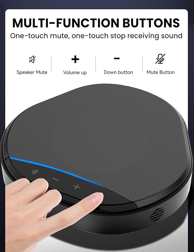 Conference Speaker and Microphone 360° Enhanced Voice Pickup with 2 AI Mics Echo &amp Noise Reduction USB-C Plug &amp Play Speakerphone for Zoom Skype Teams Calls for Home Office and Meeting Roo