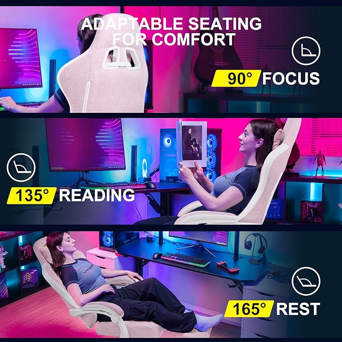 GTPLAYER Gaming Chair Computer Office Chair with Pocket Spring Cushion Linkage Armrests and Footrest High Back Ergonomic Computer Chair with Lumbar Support Task Chair with Footrest
