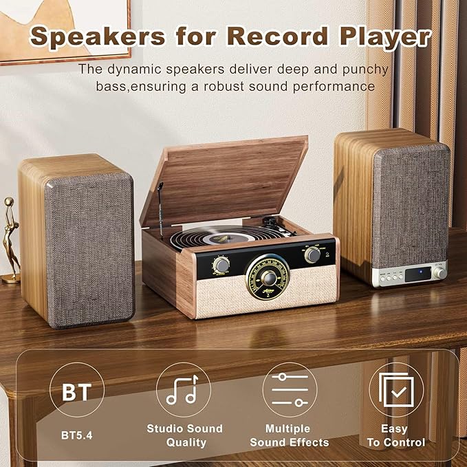 Powered Bookshelf Speakers 60W Record Player Speakers with 3.5 Inch Woofer Active Turntable Speakers Wired AUX/RCA/BT Input Retro Computer Speakers for Vinyl Player HiFi Stereo Speakers