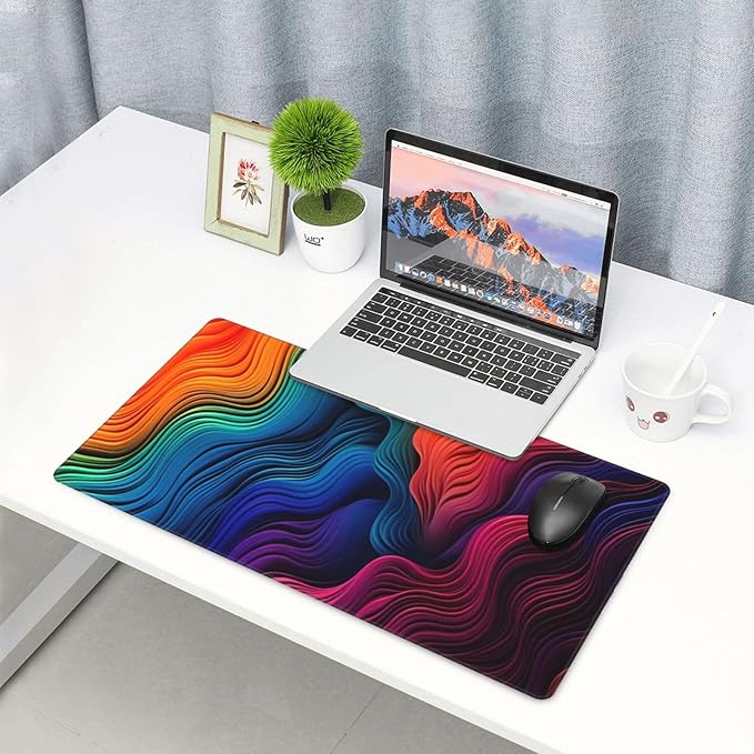Vibrant Wavy Rainbow Desk Cover MatExtended Large Mouse PadComputer Laptop Mat Desk Decor for Office Game Home 30x16 Inch