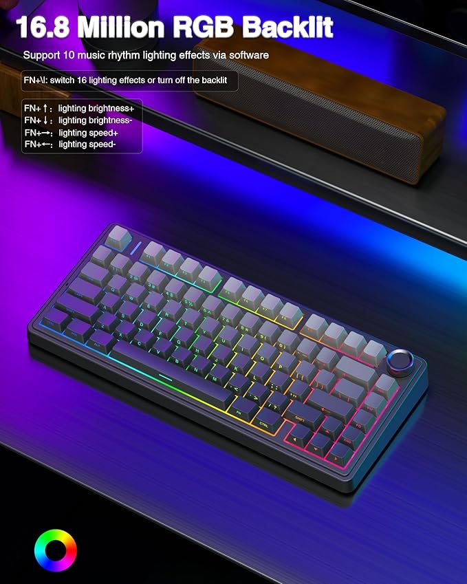 AULA F75 Pro Wireless Mechanical Keyboard75% Hot Swappable Custom Keyboard with KnobRGB BacklitPre-lubed Reaper SwitchesSide Printed PBT Keycaps2.4GHz/USB-C/BT5.0 Mechanical Gaming Keyboards
