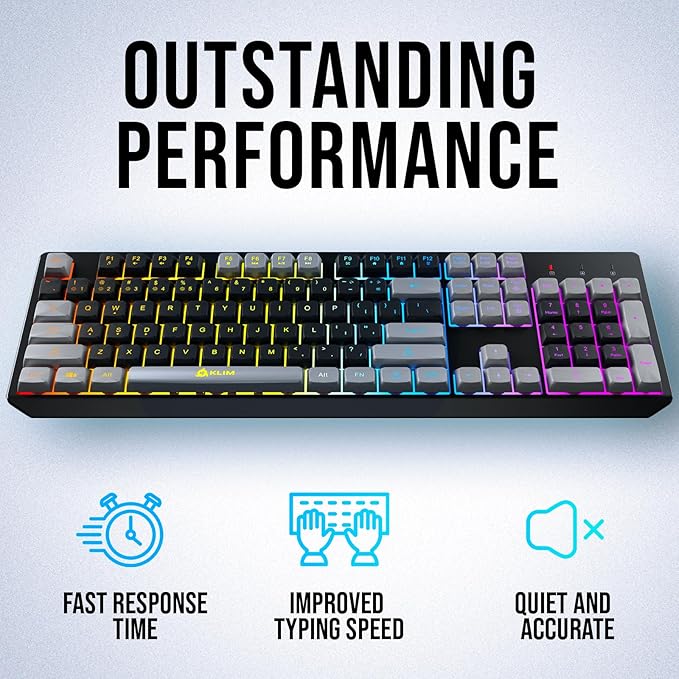KLIM Chroma Wireless Keyboard – RGB Backlit Gaming Rechargeable Battery PC Keyboard Durable &amp Water-Resistant Compatible with PS4 PS5 &amp Mac - Black