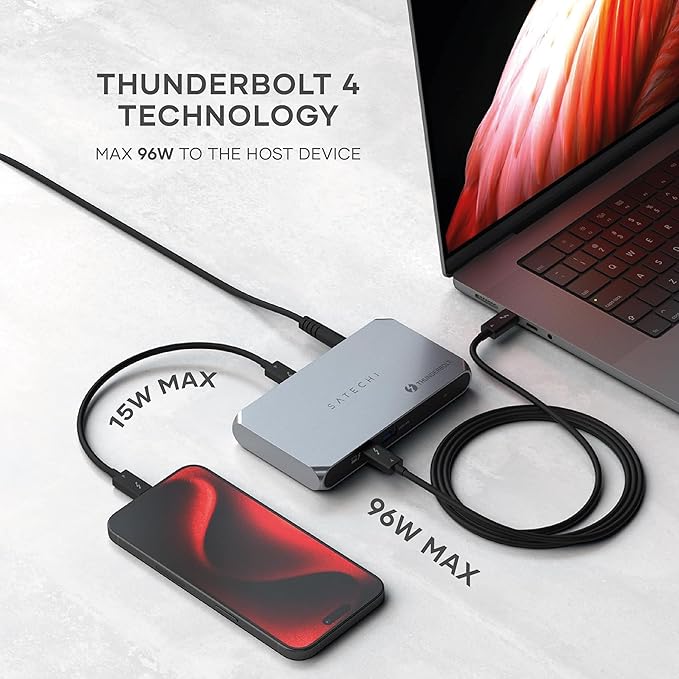 Satechi Thunderbolt 4 Dock Slim Hub Pro USB C 100W Charging Single 8K or Dual 4K Display 4 Thunderbolt 4 Ports USB 3.2 Gen2 for Mac/Windows MacBook Air/Pro M5/M4 Dell Surface Lenovo