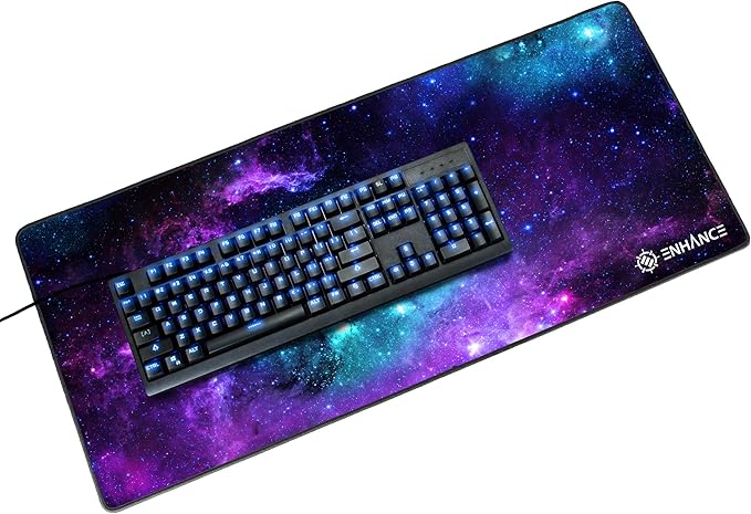 ENHANCE Extended Gaming Mouse Pad XL Mouse Mat Desk Accessories - Anti-Fray Stitching and Low-Friction Tracking Surface Non-Slip Backing for Professional eSports - Dimensions: 80 x 32.5 cm - Galaxy