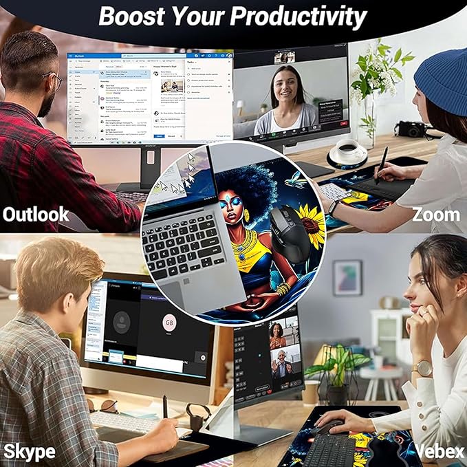 Large Mouse Pad and Keyboard Wrist Rest Desk Pad for Keyboard and Mouse 4-in-1 Large Gaming Mouse Pad with Wrist Support Desk Mat for Home Office Study GameGirl Sunflowers Hummingbirds