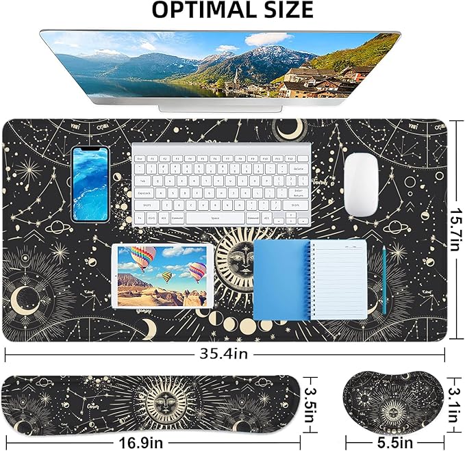 LATEEFAH Desk Mat Mouse Pad with Wrist Rest 4-in-1 Large Mouse Pads for Desk Ergonomic Mouse Pad and Keyboard Wrist Rest Gaming Keyboard Mat for Office Home