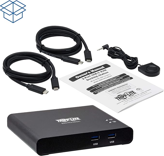 Tripp Lite 2 Port USB-C KVM Dock Dual Port USB C KVM Docking Station 4K HDMI USB 3.2 Gen 1 USB A Hub Remote Selector 85W PD Charging Black (B003-HC2-DOCK1)