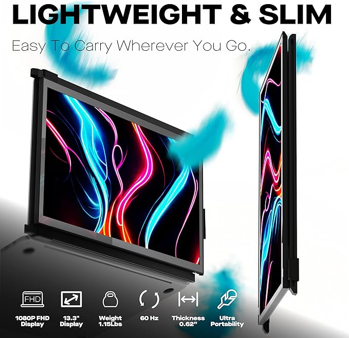 2026 Mobile Pixels Duex Plus DS 13.3 Portable Monitor USB Type-C/HDMI Plug and Play Laptop Screen Extender FHD 1080P Laptop Monitor Compatible with Windows/Mac