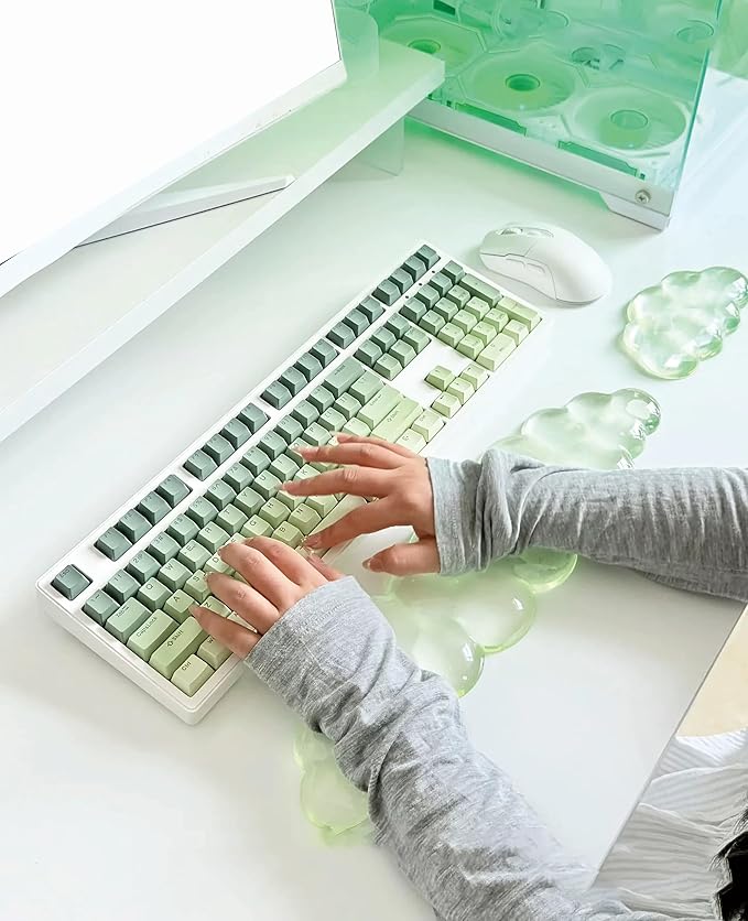 Mouse Pad with Wrist Rest Soft Cloud Gel Keyboard Mouse Pad Set with Hand Wrist Support Cute Non Slip Office Desk Accessories for Comfort/Pain Relief/Computer/Laptop (Green Cloud)