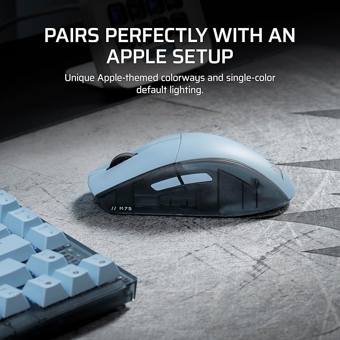 Corsair M75 Wireless RGB Lightweight Gaming Mouse for Mac – 26000 DPI Swappable Side Buttons Optical Switches iCUE Compatible – Frost White