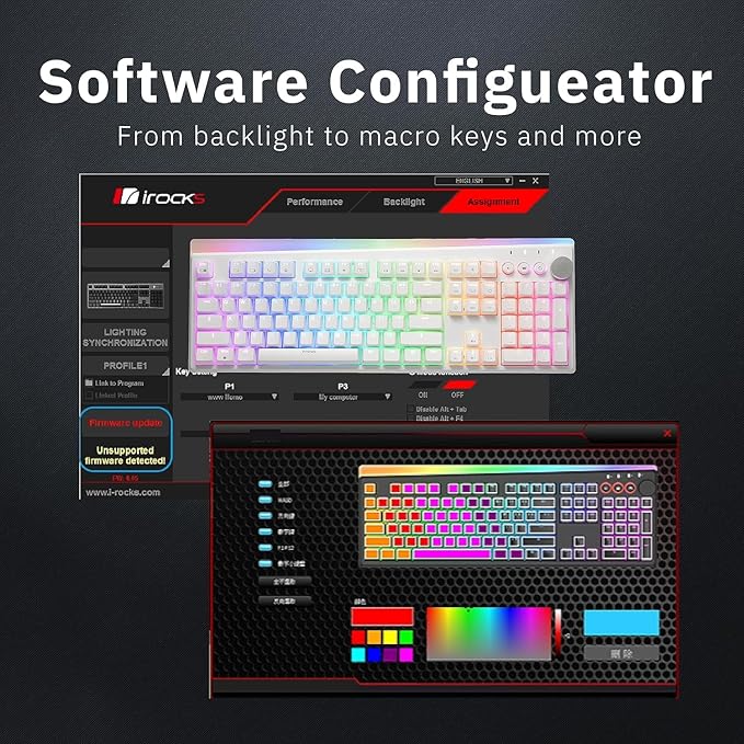iRocks K71R Wireless RGB Mechanical Gaming Keyboard Switches BrownPBT 107 Keys NKRORGB Backlit Pro Gaming Keyboard Dual Wireless/Wired Windows Laptop PC MacWhite (Blue Switch)