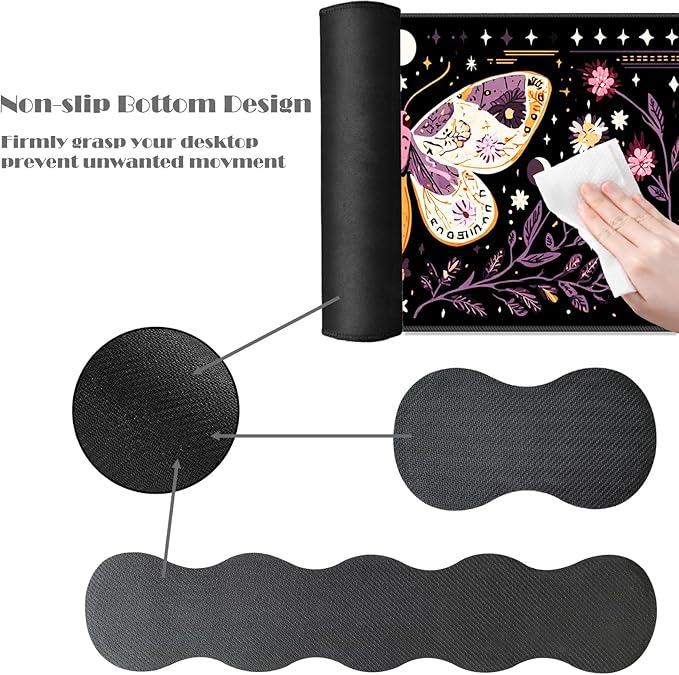 Ergonomic Keyboard Wrist Rest &amp Mouse Pad Wrist Rest SetXL Gaming Desk Mat 31.5x 11.8Non-Slip BaseMemory FoamEasy Typing Pain Relief for Office &amp HomePurple Floral Moth