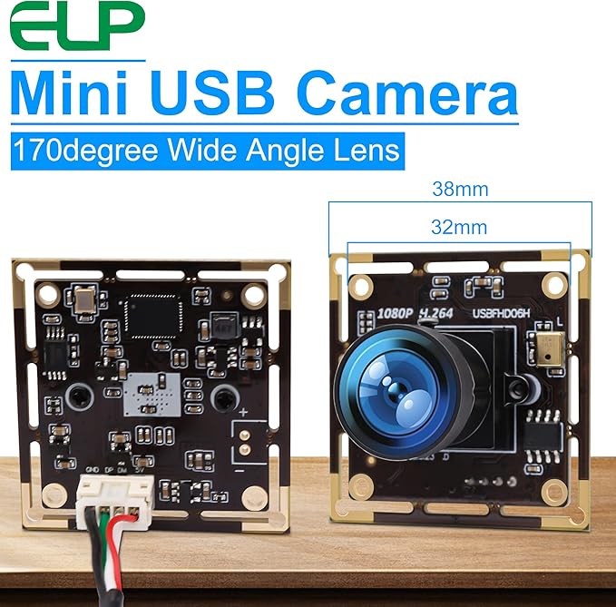 ELP Sony IMX323 Sensor Mini Wide Angle USB Camera Module with Microphone 170degree Fisheye Lens HD 1080P 0.01Lux Low Light Video Audio PC Camera UVC H.264 USB2.0 Embedded Webcam Board for Computer