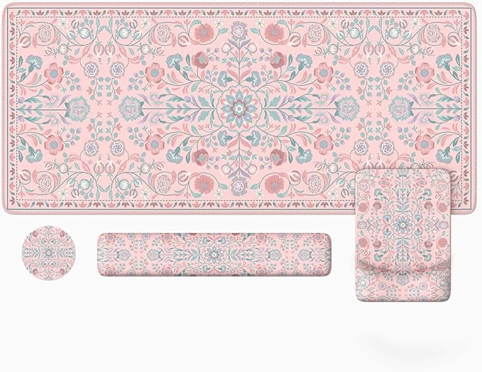 iLeadon Desk Matt for Desktop Non Slip Base Ergonomic Mouse Pad with Wrist Rest Wrist Pad for Keyboard Gaming Mouse Pad Large Anti-Fatigue Desk Mat with Wrist Support (Pink)