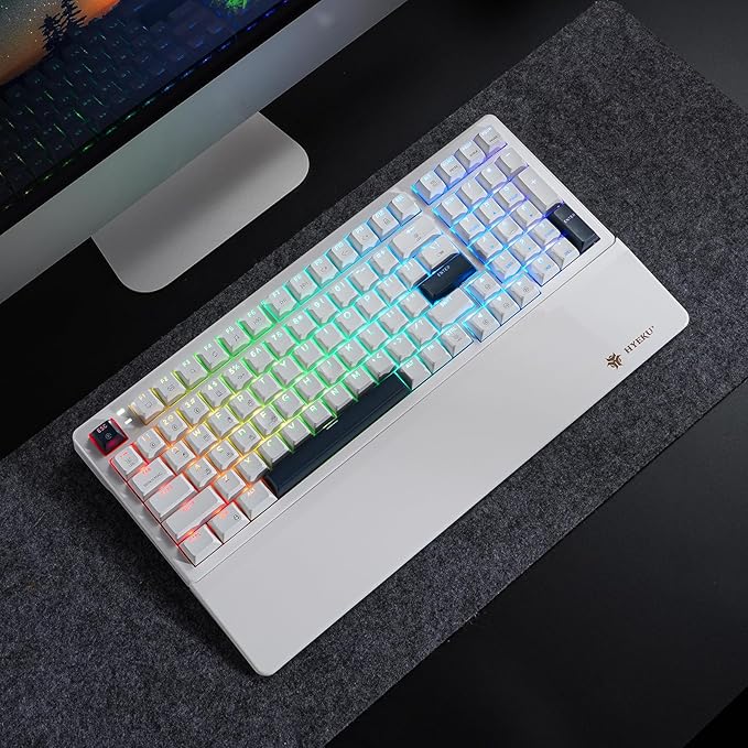 Wireless Mechanical Keyboard with Wrist RestTri-Mode BT5.0/2.4GHz/USB-C Hot Swappable Custom KeyboardPre-lubed Clicky SwitchesRGB Backlit Computer Gaming Keyboards for PC/Tablet/PS/Xbox(White)