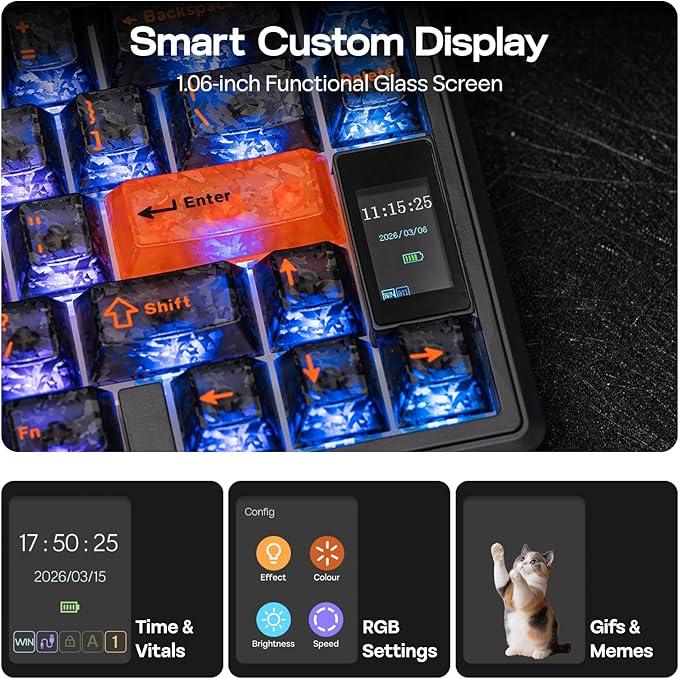 EPOMAKER TH80 V2 PRO Wireless Gaming Keyboard with Screen&ampKnob 10000mAh 2.4Ghz/BT/USB-C RGB Hot Swap Custom Driver NKRO PBT Keycap Mechanical Keyboard for PC/Mac (Black Sea Salt Silent)