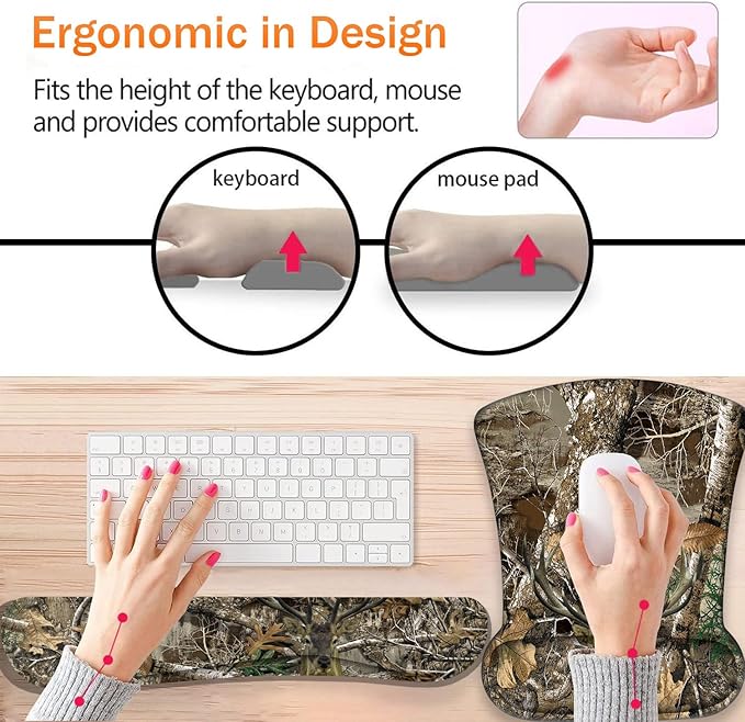 Keyboard Wrist Support + Wrist Mousepad + Coaster Combination Non-Slip PU Base with Gel Memory Mousepad Suitable for Gaming Office Pain Relief Mousepad Set - Camouflage Giraffe