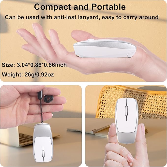 Bluetooth Mouse Rechargeable Portable Mini Computer Mice with TF Card Reader 3 Adjustable DPI Optical Lightweight Silent Wireless Mouse for Laptop Tablet Cell Phone Windows Mac OS Android iOS Silver