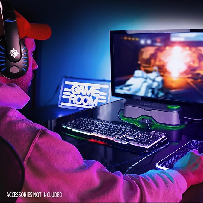 ENHANCE SB1 High Excursion Computer Soundbar - USB Powered Computer Speaker Under Monitor Speaker with 10W Peak LED Volume Control Knob Headset Pass Through Gaming Soundbar for PC