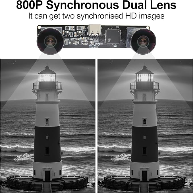 MMlove Monochrome Black/White USB Stereo Camera Module 800P 120fps Global Shutter Synchronous Dual Lens 3D Webcam 101° Viewing Angle Lightburn Camera for VR Face RecognitionPC/Laptop/Raspberry Pi