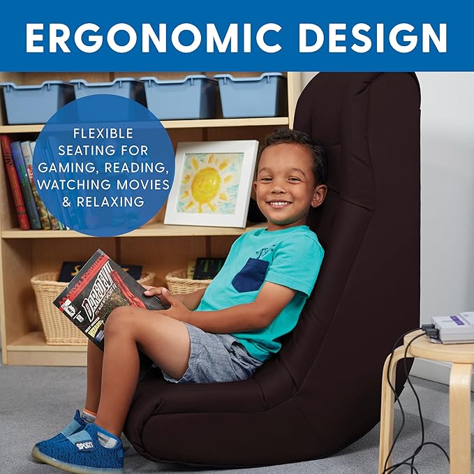 FDP Tufted Floor Rocker for Kids Teens and Adults Comfortable Ergonomic Chair for Reading Playing Video Games or Watching TV - Fern Gray 10488-FG
