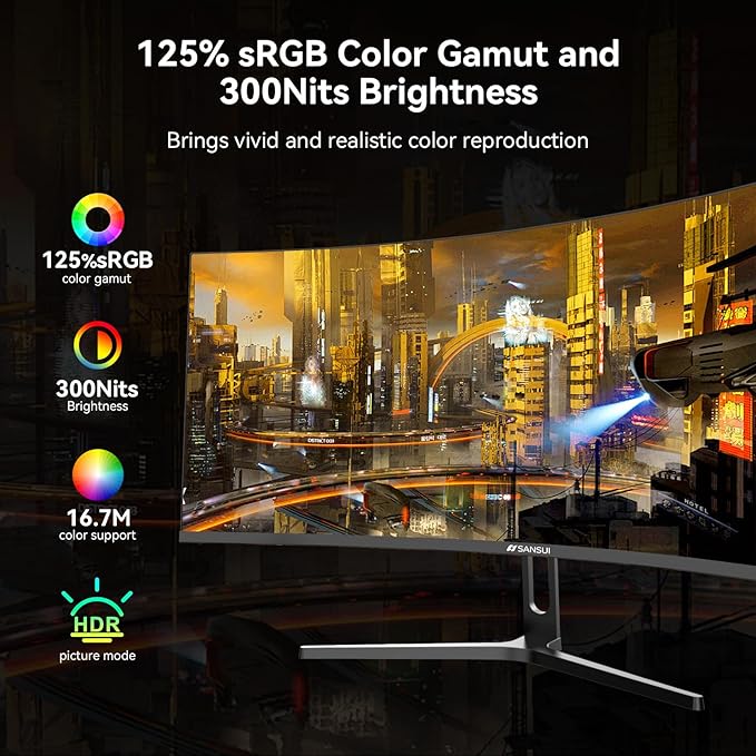SANSUI 32 Inch Curved 240Hz Gaming Monitor High Refresh Rate FHD 1080P Gaming PC Monitor HDMI DP1.4 Curved 1500R 1Ms MPRT HDRMetal StandVESA Compatible(DP Cable Incl.)