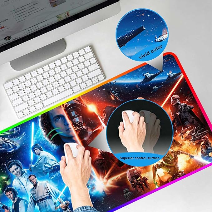 Large Gaming RGB Mouse Pad XXLLarge Wide Gaming MousepadDesk AccessoriesOffice SuppliesOffice DecorNon-Slip Rubber Base and Stitched Edges Desk Pad for Computer Game Office Work31.5x15.7