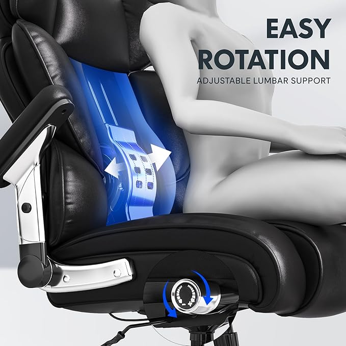 FLEXISPOT 600lbs Big and Tall Office Chair for Heavy People Heavy Duty Computer Desk Chair with Dynamic Lumbar Support 2D Armrest Blade Wheels Chairs for Home Office Gaming Working Leather Black