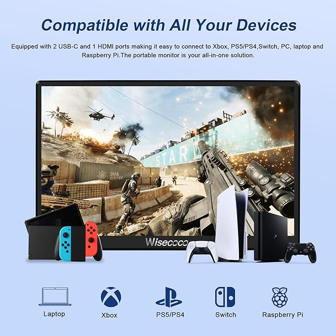 7 inch Portable Monitor Touchscreen IPS 1080P 1920x1080 120Hz Mini LCD Display Second Screen USB C HDMI Ultra Thin for Raspberry Pi 5/4 Switch PS5 Xbox Laptop PC