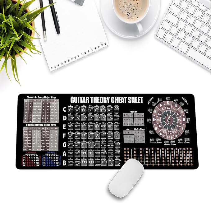 Guitar Theory Cheat Sheet Mousepad Guitar Theory Mouse Mat Music Cheat Sheet Mouse Pad Chords Piano Cheat Sheet Beginners Musician Music Production Black Color NVA