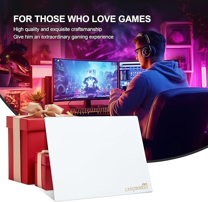 Extra-Large Glass Mouse Pad (White-19.7 * 16'') Micro Etched Surface and Whole Silicone BaseGaming Mouse Pad Improved Precision and SpeedDurable Easy to Clean