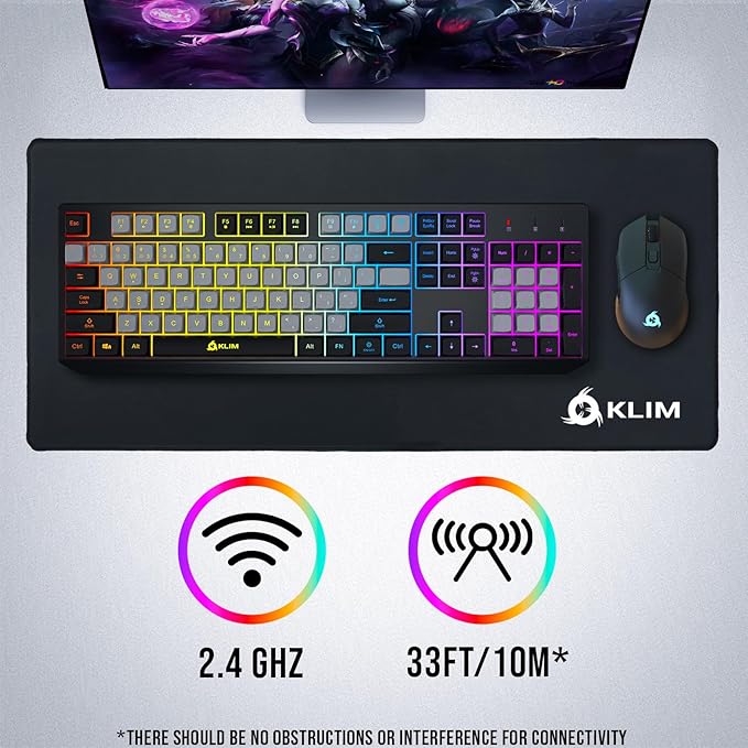 KLIM Chroma Wireless Keyboard – RGB Backlit Gaming Rechargeable Battery PC Keyboard Durable &amp Water-Resistant Compatible with PS4 PS5 &amp Mac - Black