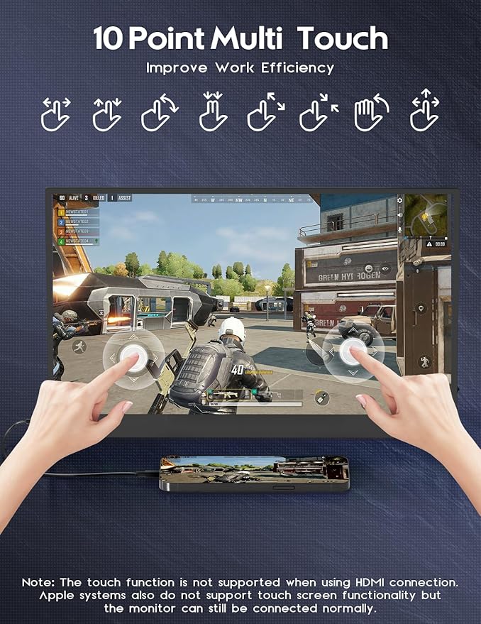 ZSCMALLS 17.3'' 4K Touch Portable Monitor for Laptop 3840P×2160P Touch Screen with HDR 100% sRGB 1500:1 Ultra Slim &amp Eye CareTravel Monitor External for Laptop Mac PC PS5 Xbox