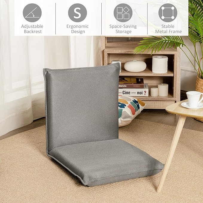 Giantex Floor Chair with Back Support 6 Adjustable Position Gaming Chair Floor Padded Sleeper Bed for Video Gaming Meditation Reading Watching TV Grey