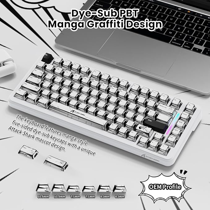 ATTACK SHARK X82 PRO HE Magnetic Gaming Keyboard8KHz Polling RateAdjustable Actuation Rapid TriggerTri-Mode Wireless PC Keyboard with 5000mAh BatteryCloud/Software Drive for Win/MacComic