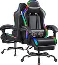 Furmax Gaming Chair with RGB LED Lights Video Game Chair with Footrest and Massage Lumbar Support High Back Reclining Computer Chair with Headrest Swivel Seat Gamer Chair (LED Black)