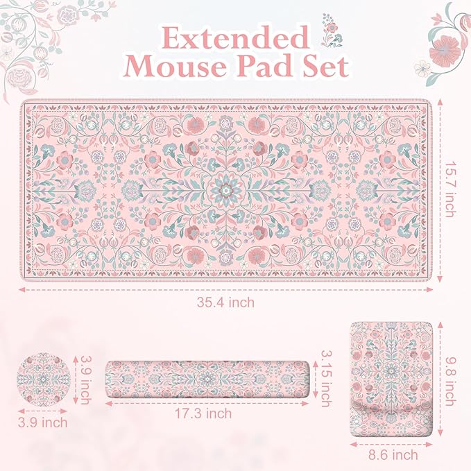 iLeadon Desk Matt for Desktop Non Slip Base Ergonomic Mouse Pad with Wrist Rest Wrist Pad for Keyboard Gaming Mouse Pad Large Anti-Fatigue Desk Mat with Wrist Support (Pink)