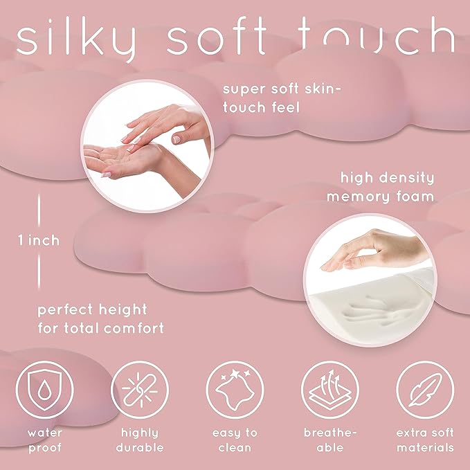 Qloud Cloud Wrist Rest Keyboard Wrist Rest for Computer Keyboard Pad Cloud Keyboard Wrist Rest Wrist Pad for Keyboard Memory Foam Non Slip Base Comes with Mouse Pad - Pastel Pink