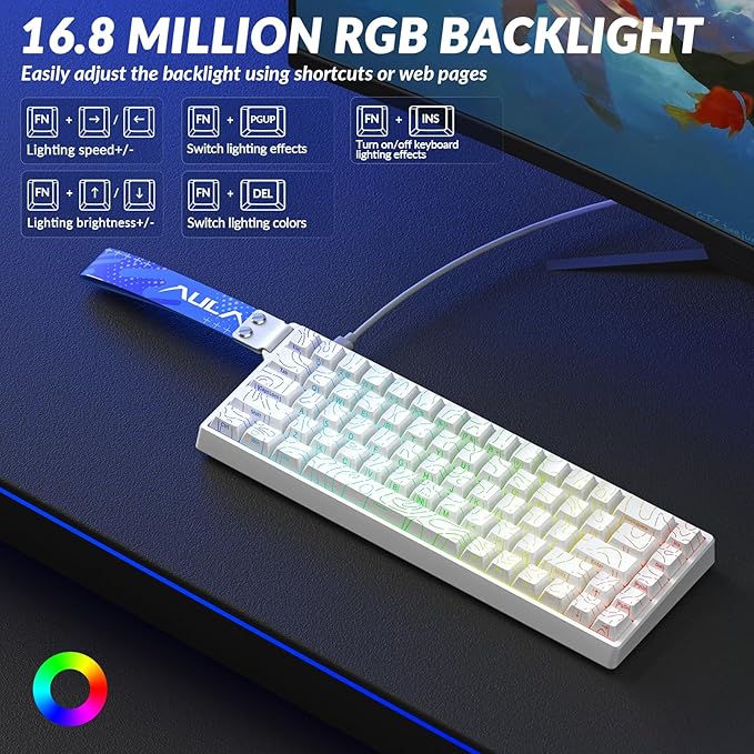 Aula WIN68 HE Ultra Wired Aluminum Mechanical Gaming Keyboard 60% Automated Input Adjustable Drive for Quick Trigger Mode 8000Hz Polling Rate Hall Effect Magnetic Switch RGB Backlit Keyboard