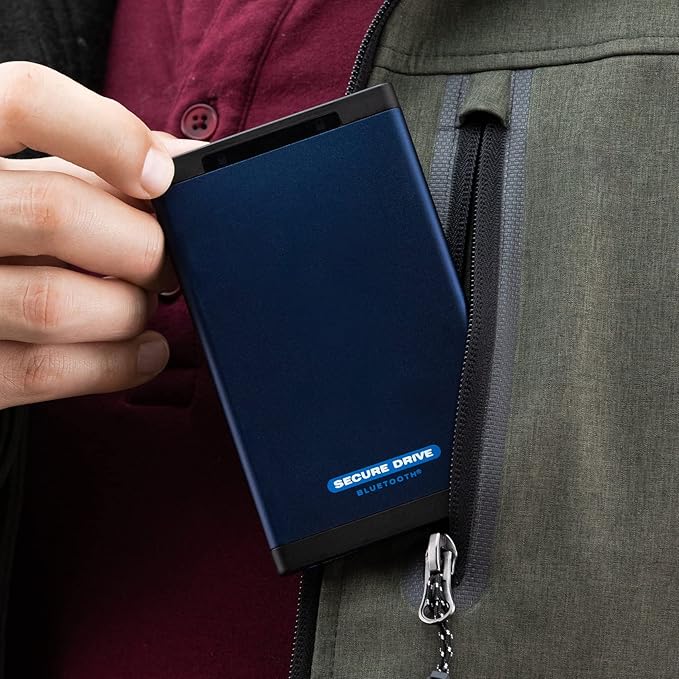 SecureData SecureDrive BT 2TB Hardware Encrypted USB 3.0 Ext Drive FIPS 140-2 Level 3 Unlock via Phone app TAA Compliant CJIS HIPAA CMMC GDPR Compliant Works with Mac and Win Free AV