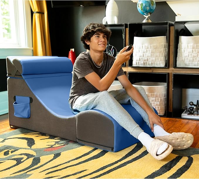 Jaxx Flexx V-Tex Convertible 3 in 1 Gamer Chair Table &amp Ottoman w/Adjustable Headrest &amp Pocket - Vinyl Royal Blue
