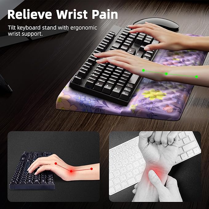 Ospelelf Keyboard Wrist Rest Pad Comfy Ergonomic Keyboard Stand Riser Holder Computer Wrist Support Cushion forTyping Purple Flower
