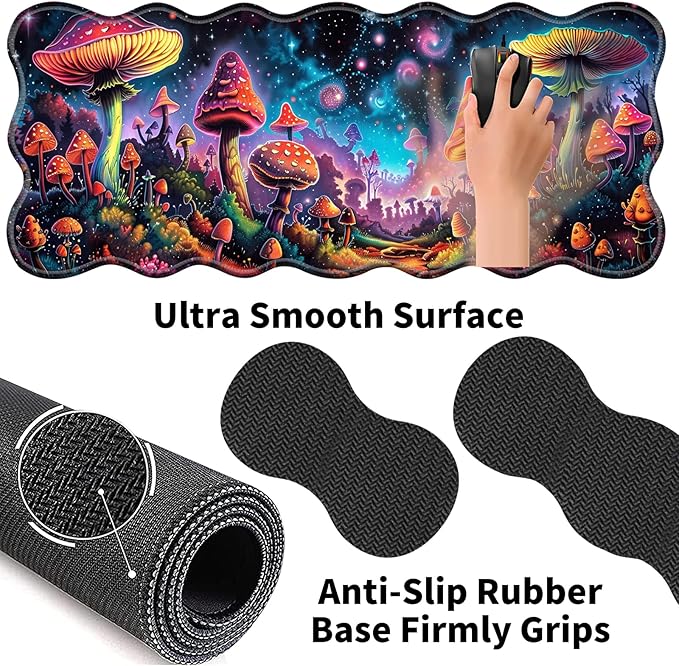 XXL Gaming Mouse Pad Set 31.5x11.8 Large Desk Mat with Keyboard Wrist Rest and Mouse Wrist Cushion Ergonomic Office Mouse Pad for Home &amp Work Non-Slip Extended Desk Pad Beautiful Mushrooms
