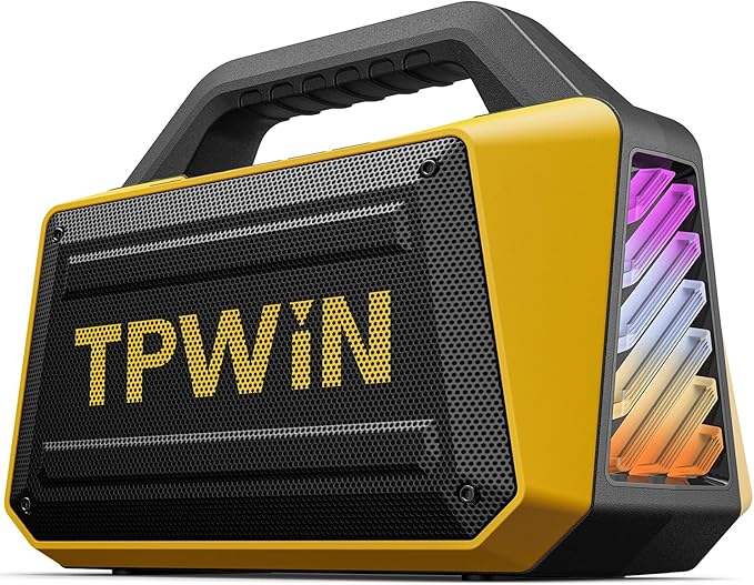 Portable Bluetooth Speakers - Wireless Jobsite Speaker 80W Peak TWS Light Shows Loud Speaker with Deep Bass BT 5.3 IPX6 Waterproof 20H Playtime for Outdoor Beach Camping Garage - Yellow