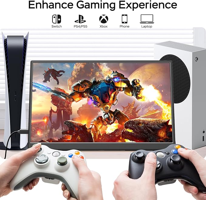 WGK Portable Monitor 14 Inch FHD1200P Ultra-Slim for Laptop Monitor USB-C HDMI Plug&ampPlay100% SRGB External monitoDual Speakers Extender Display. with Stand for LaptopPC Phone Xbox PS4/5