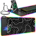 RGB Mouse Pad with Foldable Phone Stand &amp Wireless Charger 31.5x11.8 XL Gaming Mousepad Large Desk Mat Desk Pad with Dual Charging for Phone &amp AirPods | 11 Colors &amp 5 Modes | Waterproo