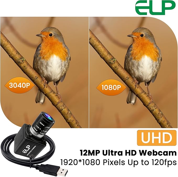 ELP 12mp USB Camera Manual Zoom Webcam for Computer 1080P 120fps Variable Focus Lightburn Camera High Speed 3.6-10mm 3X Zoom USB2.0 PC Cam Varifocal USB Security Webcamera for Video Conference