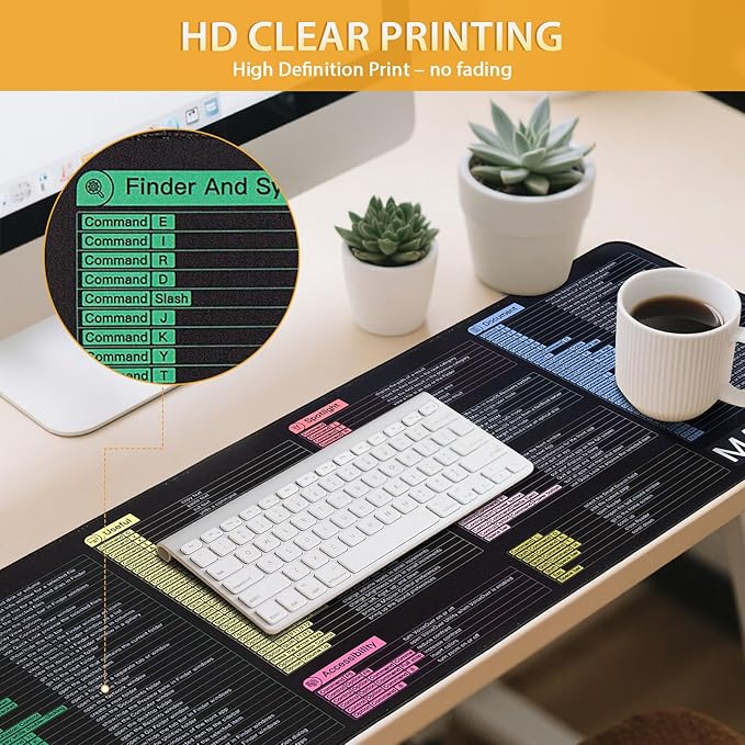 Mac OS Shortcuts Mouse Pad Large Mousepad for MacBook Extended Gaming Pad for Mouse and Keyboard High Definition Printing StitchingWashable Anti Slip (mac)
